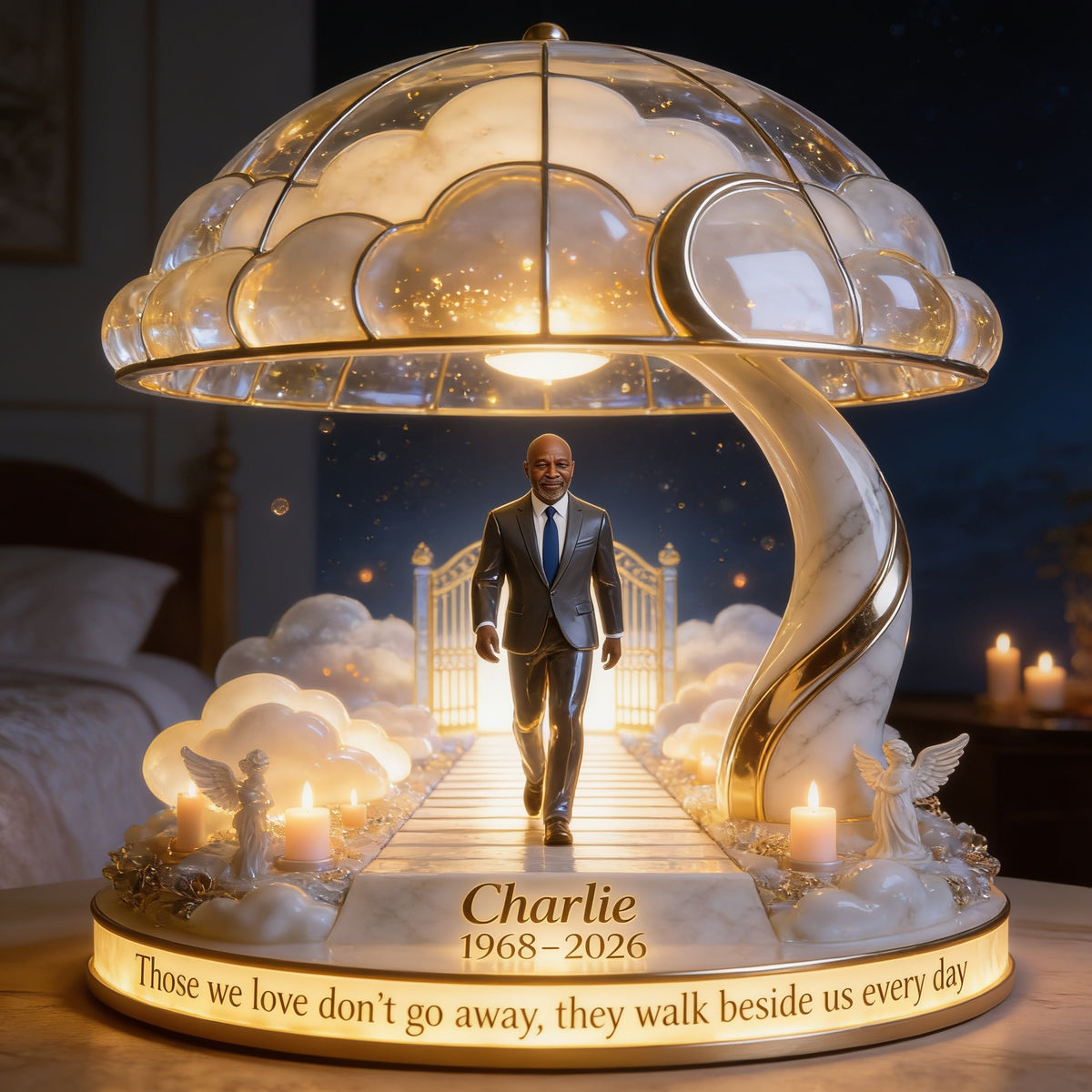 Personalized Senior Black Man Memorial Acrylic LED Night Light, Bereavement Keepsake Gift
