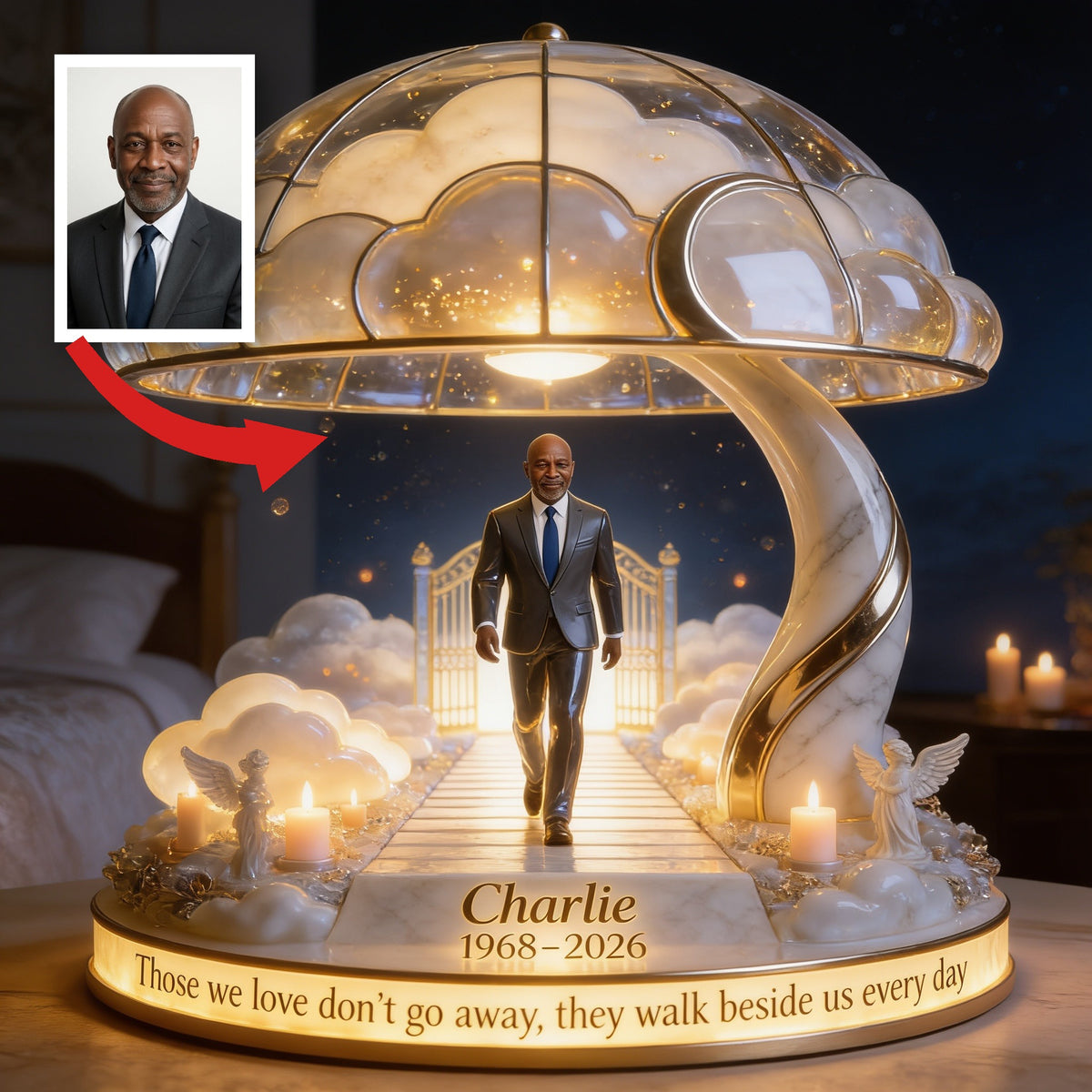 Personalized Senior Black Man Memorial Acrylic LED Night Light, Bereavement Keepsake Gift