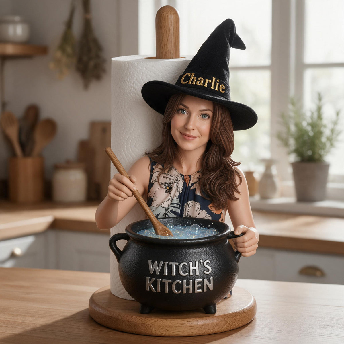 Personalized Witch Kitchen Senior Woman Paper Towel Stand Kitchen Decor Gift