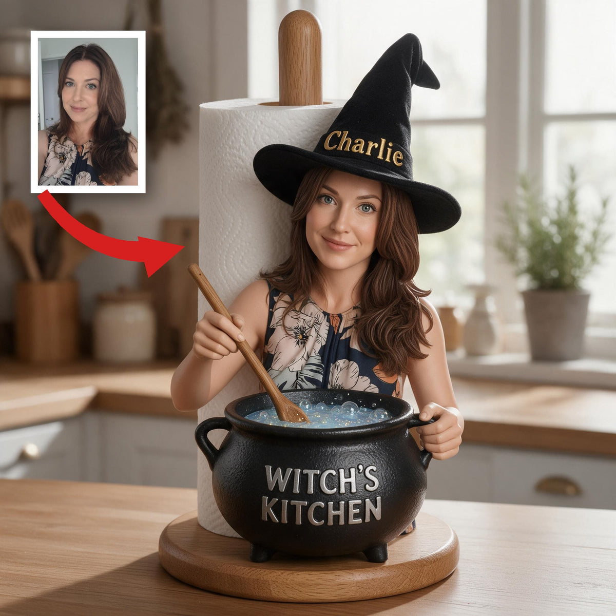 Personalized Witch Kitchen Senior Woman Paper Towel Stand Kitchen Decor Gift