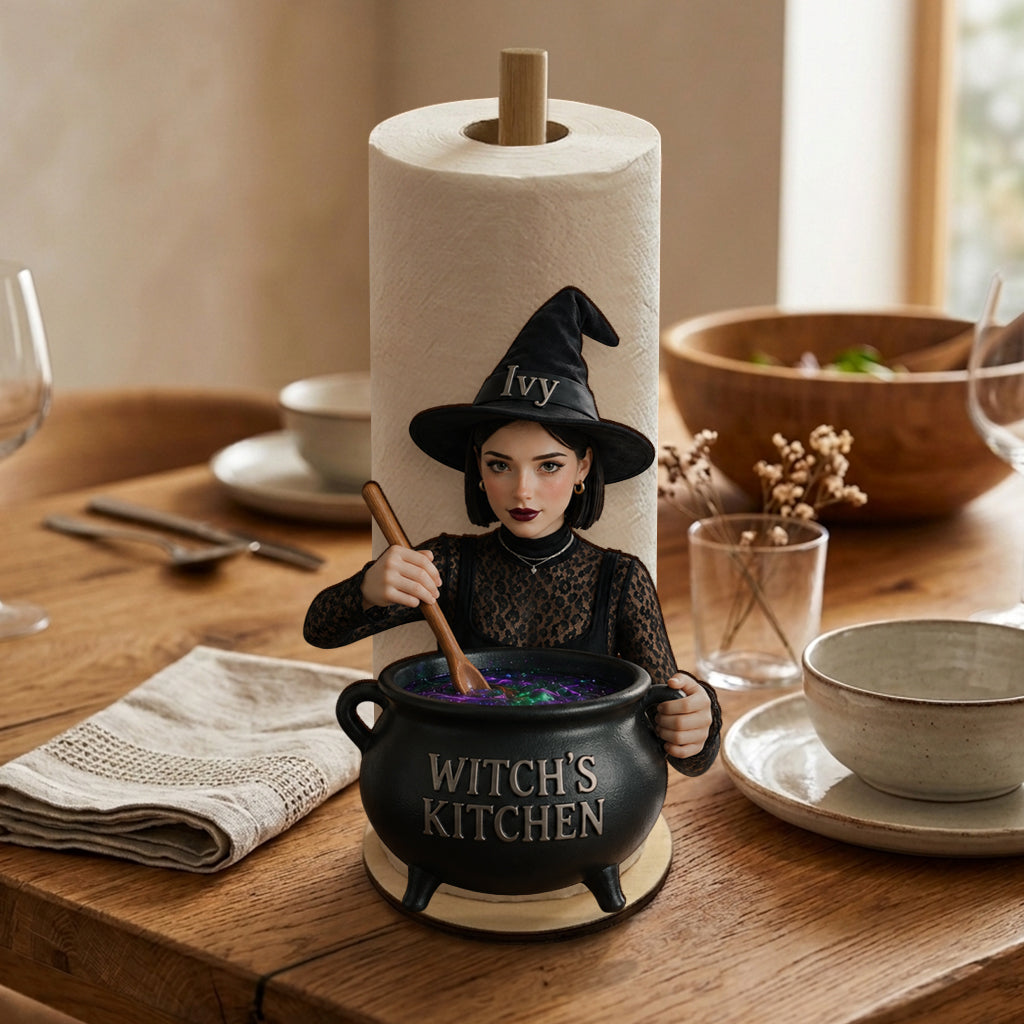 Personalized Older Black Witch Grandma Paper Towel Stand Kitchen Decor