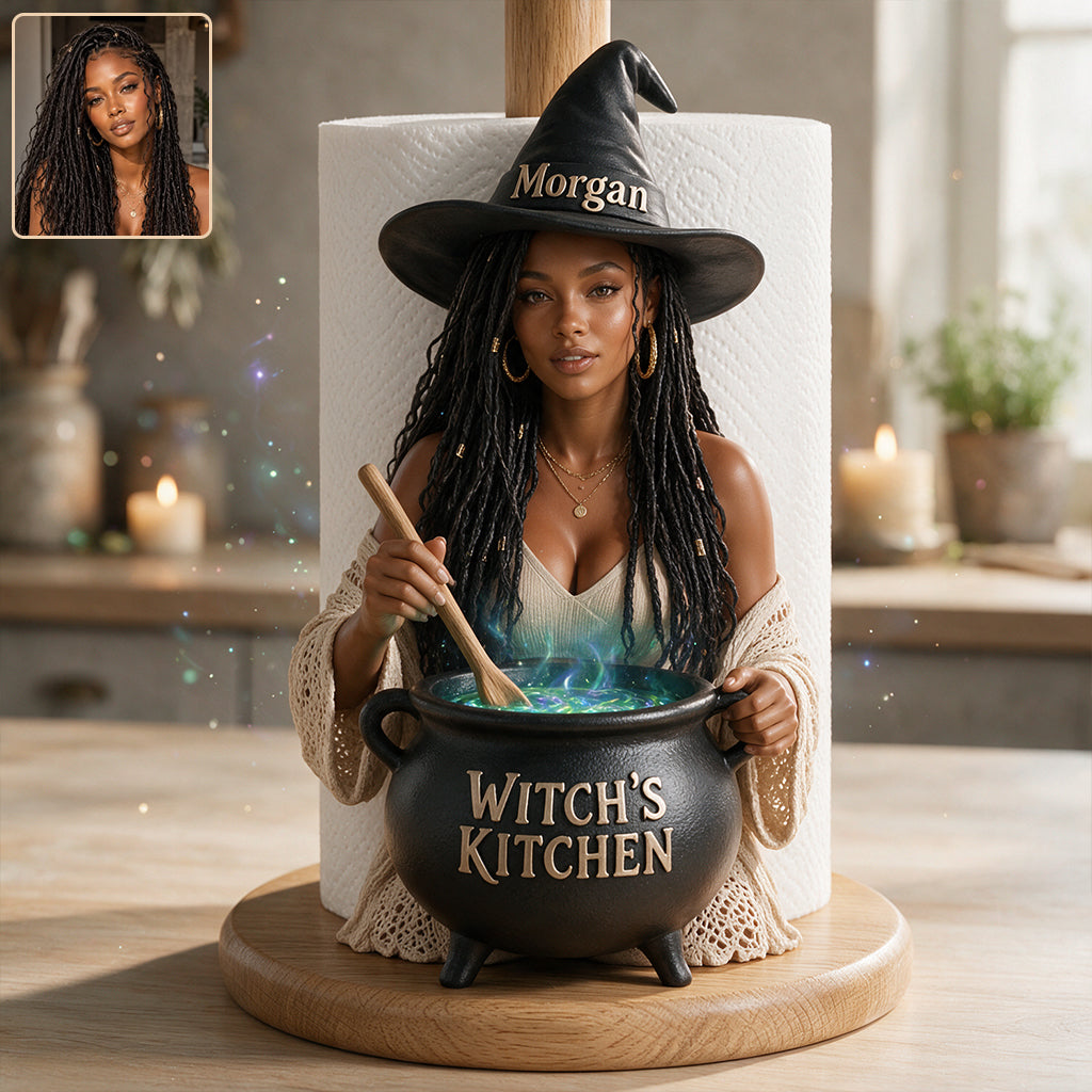 Personalized Latina Witch Kitchen Paper Towel Stand, Countertop Decor Gift