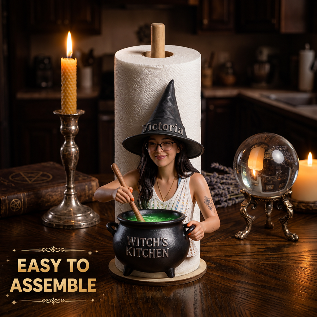 Personalized Older Black Witch Grandma Paper Towel Stand Kitchen Decor