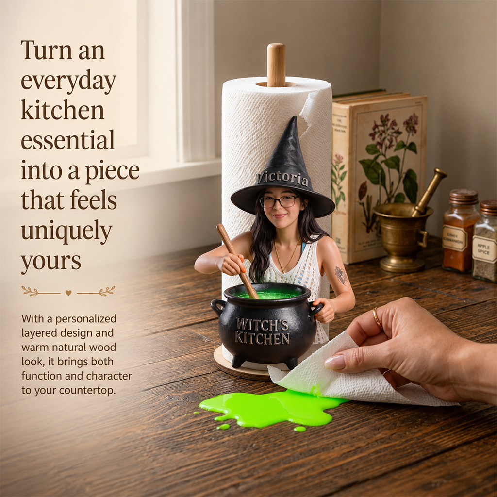 Personalized Witch Kitchen Senior Woman Paper Towel Stand Kitchen Decor Gift