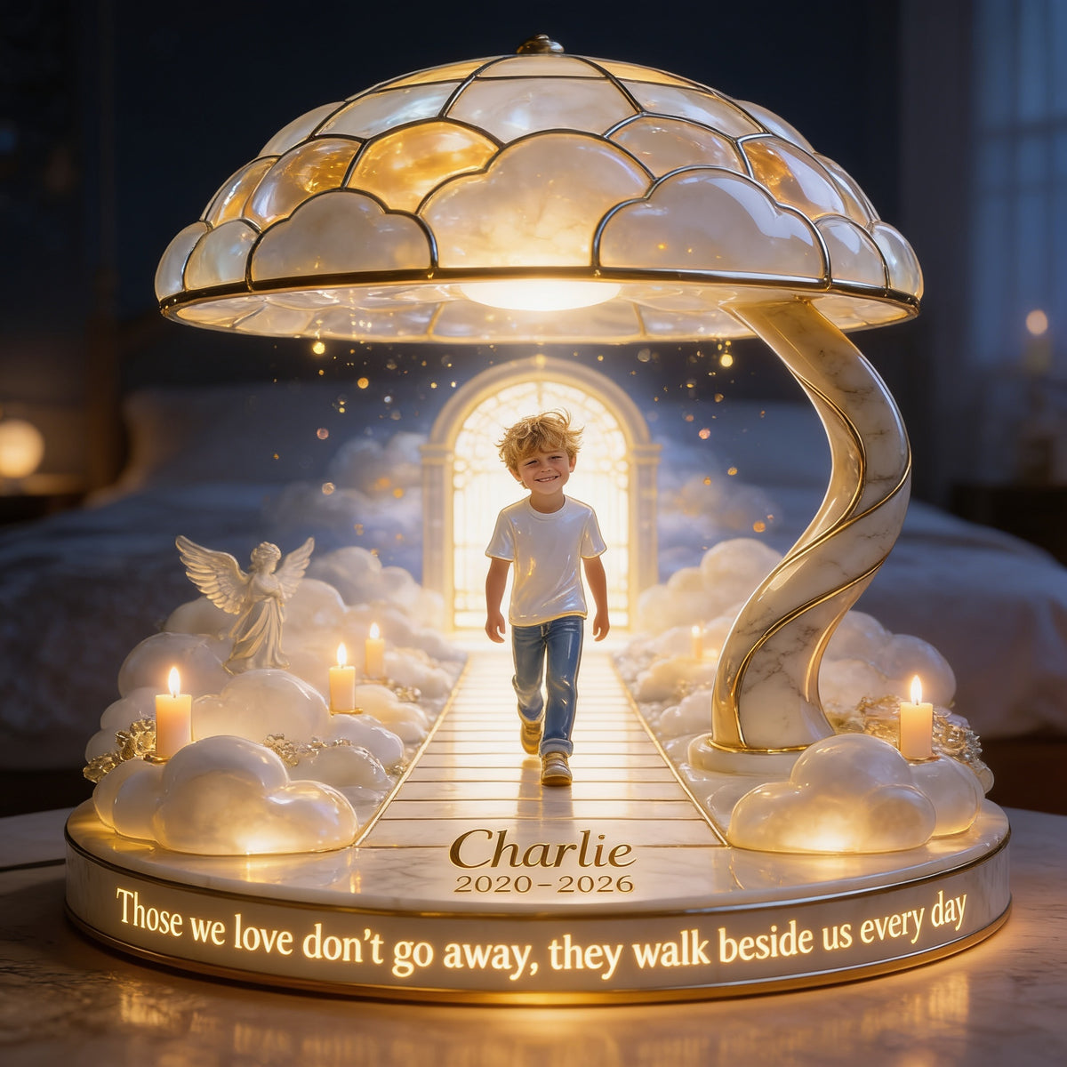 Personalized Little Boy Memorial Acrylic LED Night Light, Son Grandson Remembrance Gift