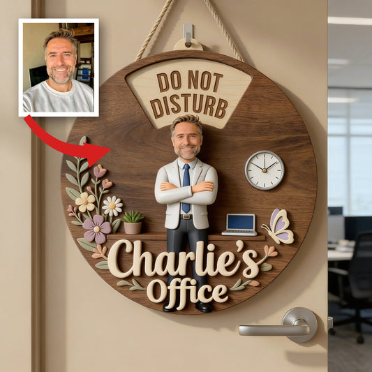 Custom Photo Older Man Office Status Spinner Sign Personalized Door Decor Gift