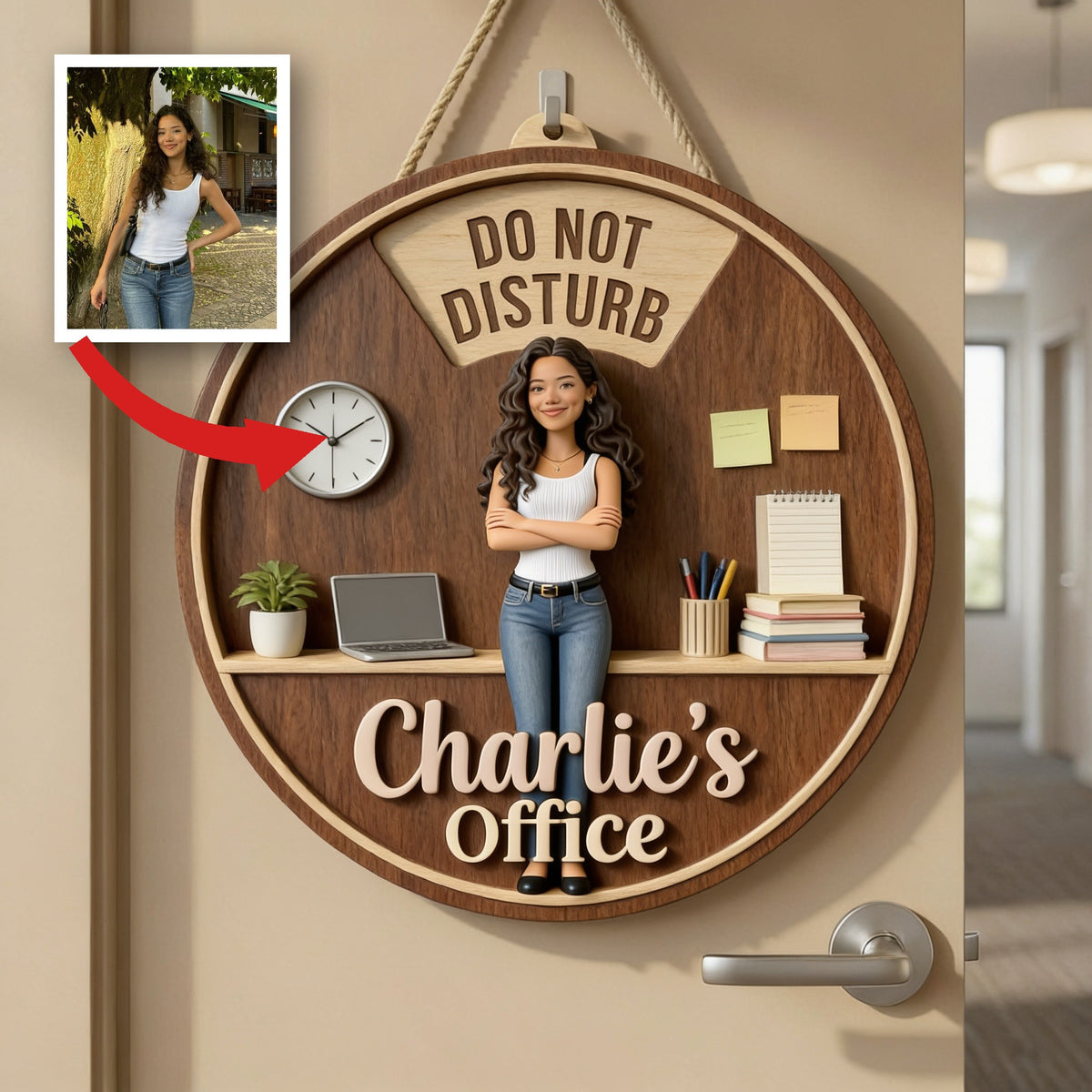 Custom Photo Latina Woman Office Spinner Sign Work Status Door Decor Gift