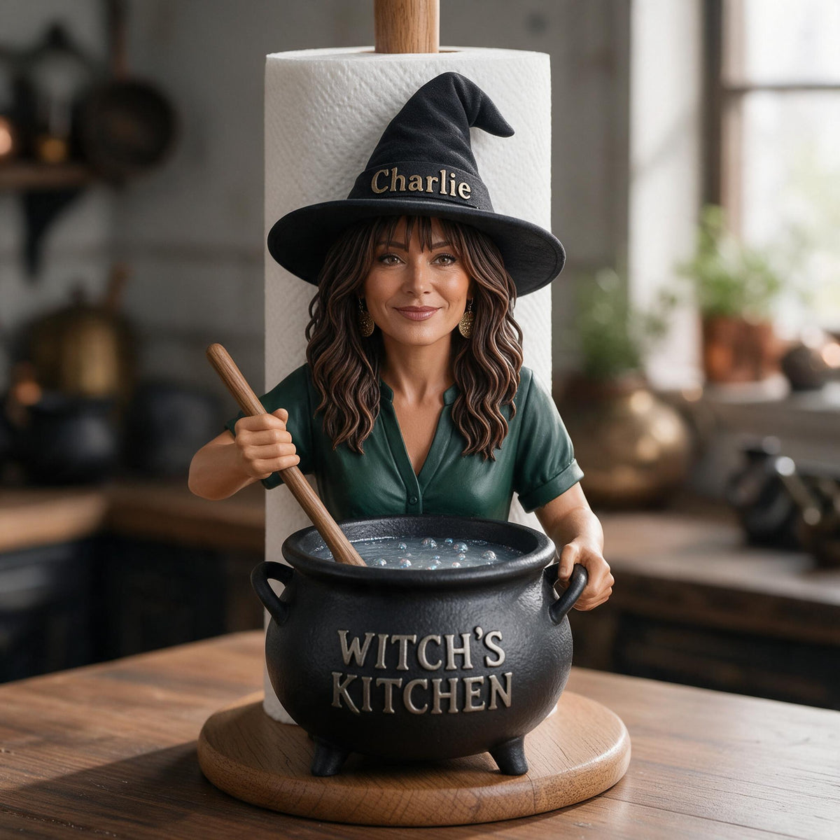 Personalized Witch Kitchen Older Latina Witch Paper Towel Stand Kitchen Decor