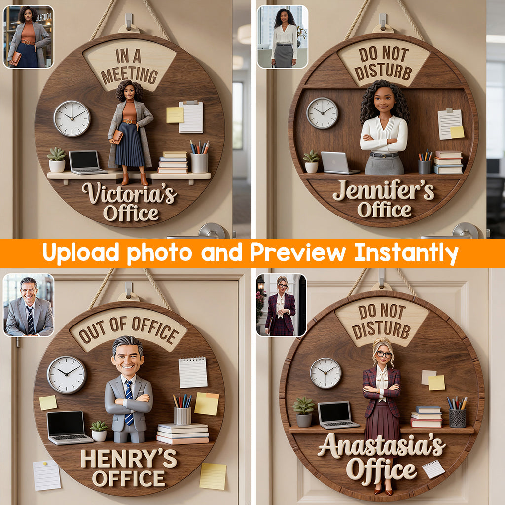 Custom Photo Older Latino Man Office Spinner Sign Office Door Status Gift