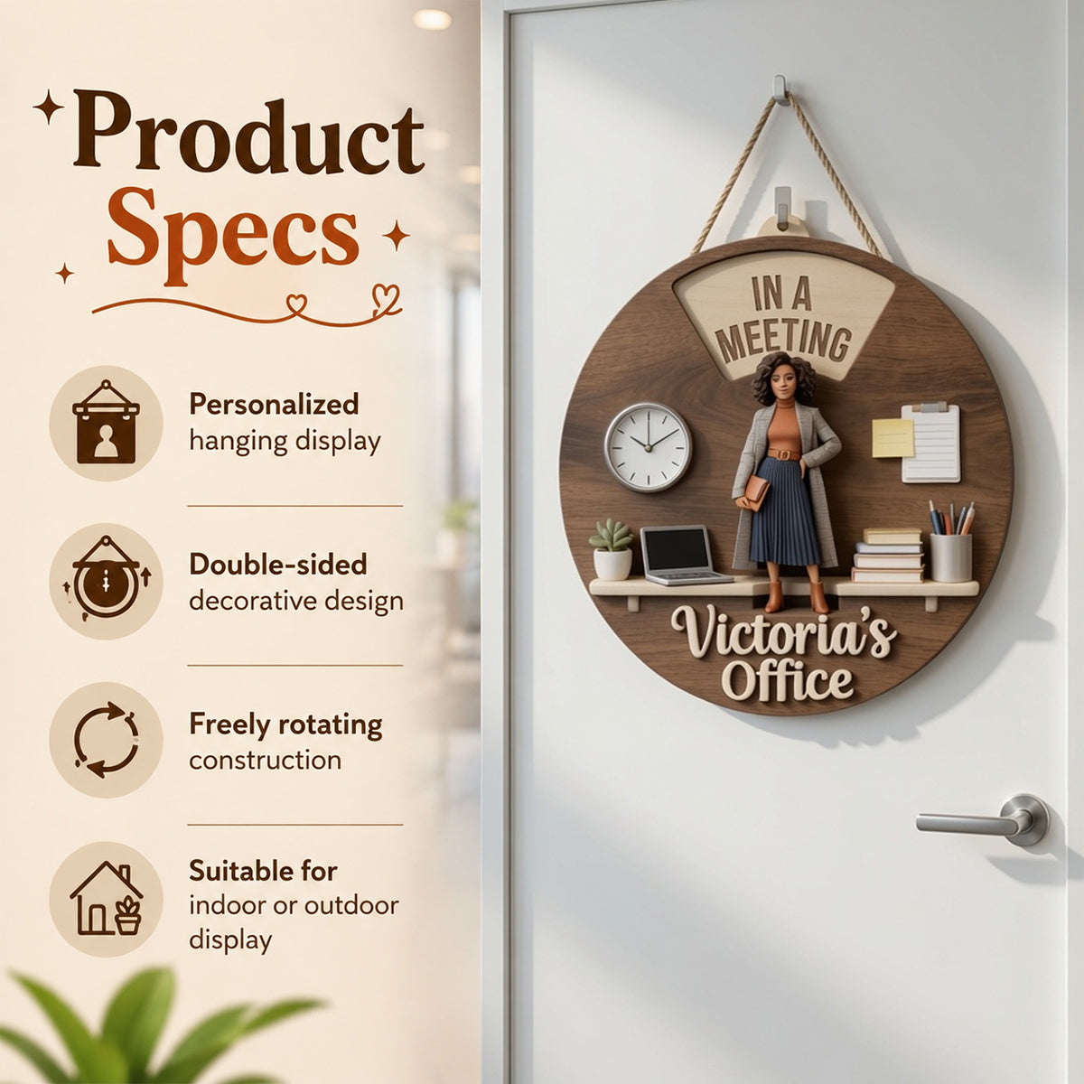 Custom Photo Older Latino Man Office Spinner Sign Office Door Status Gift