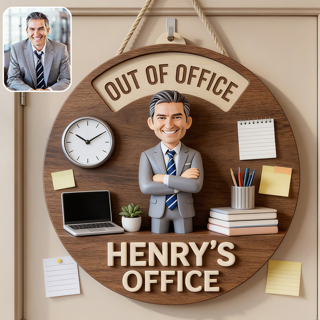 Custom Photo Older Black Man Office Spinner Sign Work Status Door Decor Gift