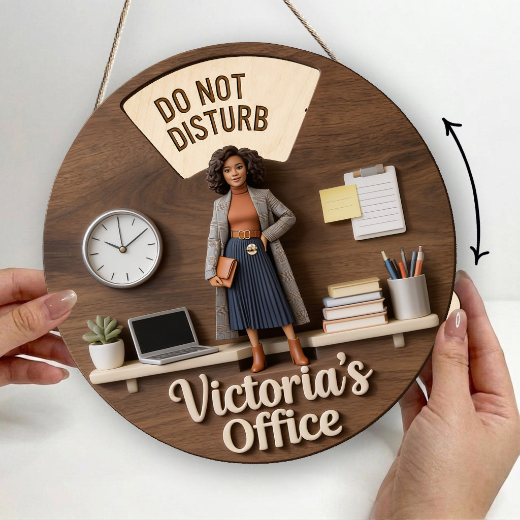 Custom Photo Latina Woman Office Spinner Sign Work Status Door Decor Gift