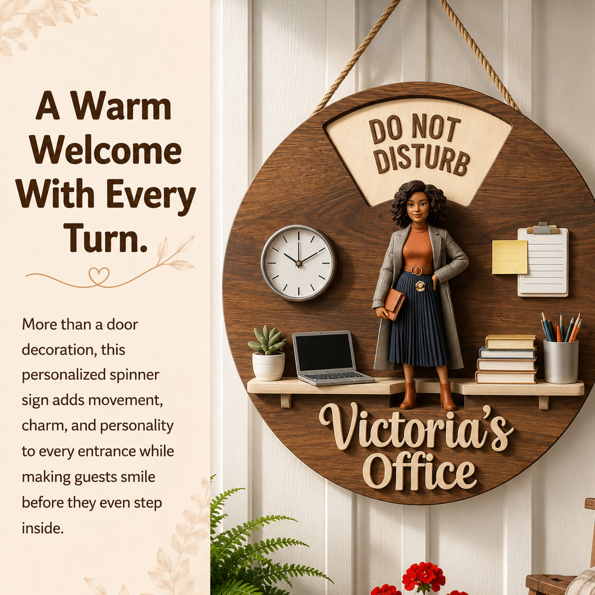 Custom Photo Older Black Woman Office Status Spinner Sign Home Office Decor