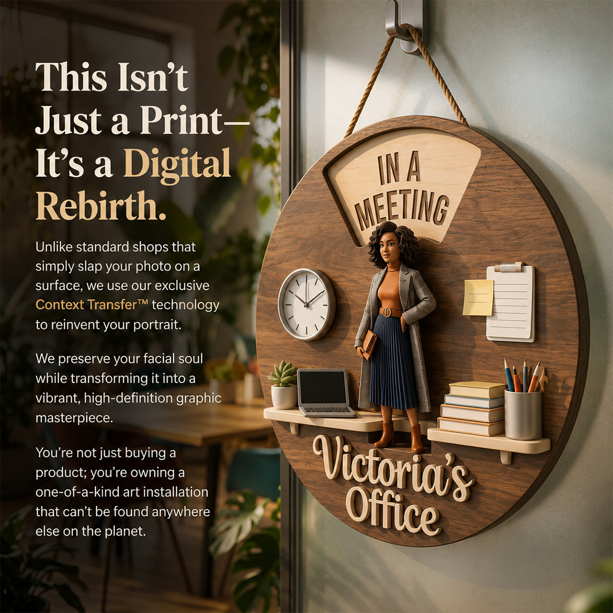 Custom Photo Black Man Office Status Spinner Sign, Personalized Home Office Gift