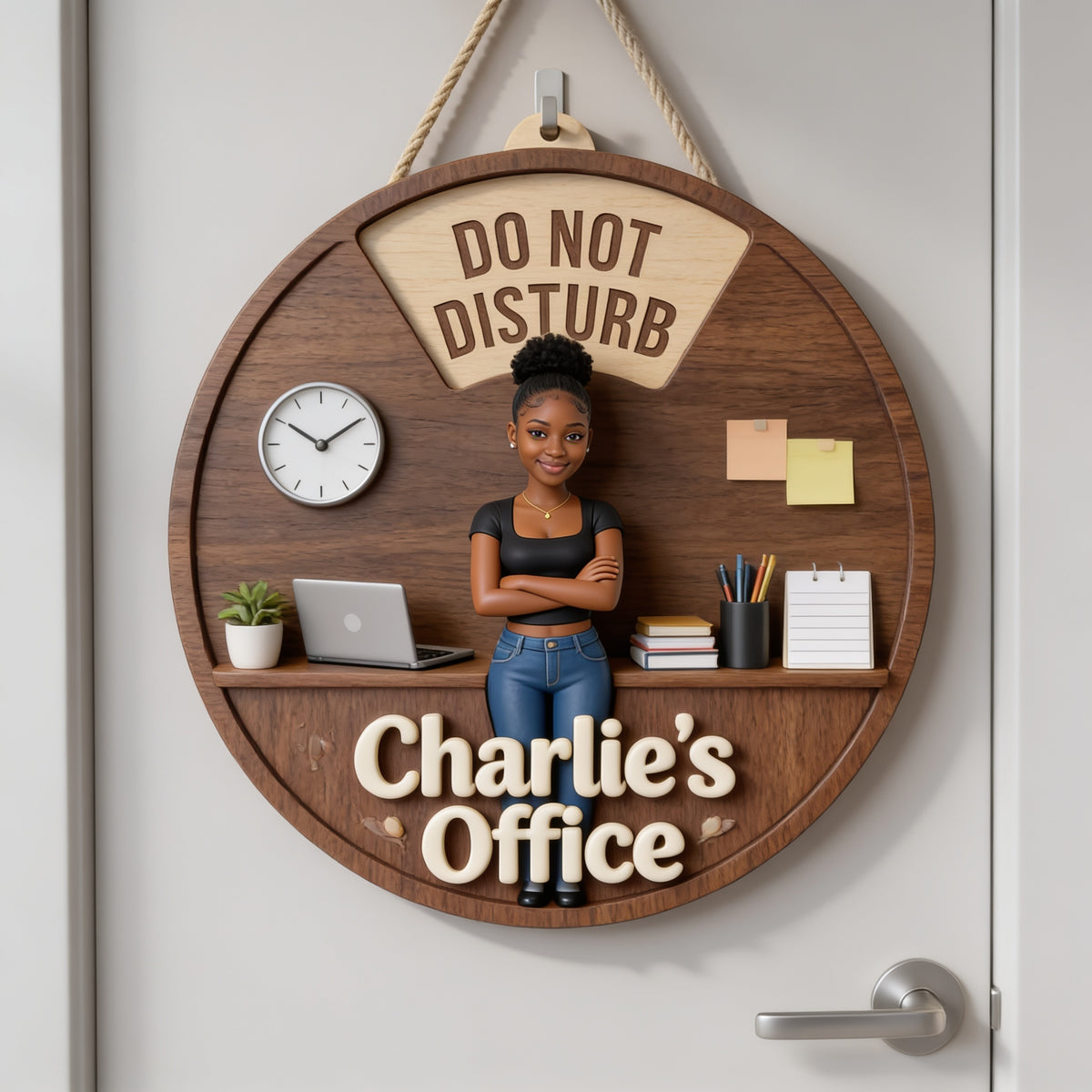 Personalisierte Foto Schwarze Frau Büro Status Spinner Schild Türdekoration