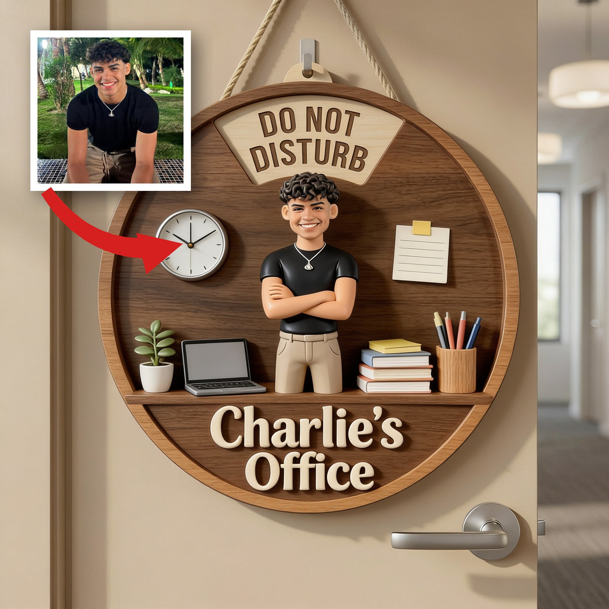Personalisierte Foto Spinner-Schild für junge Latino-Männer, Büroschild Geschenk