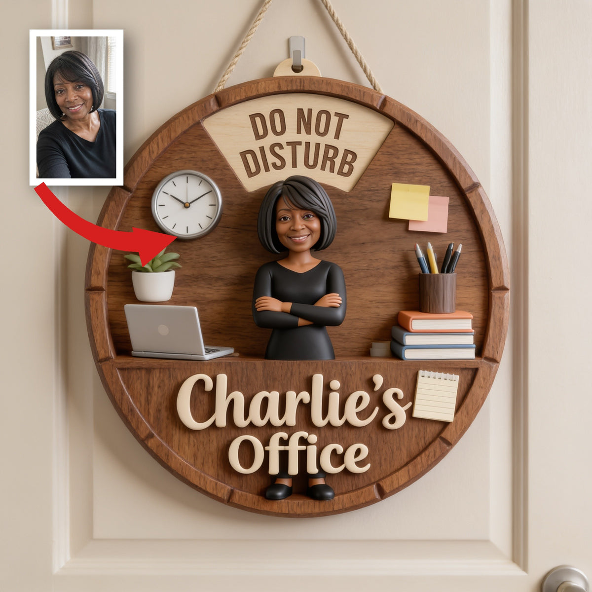 Custom Photo Older Black Woman Office Status Spinner Sign Home Office Decor