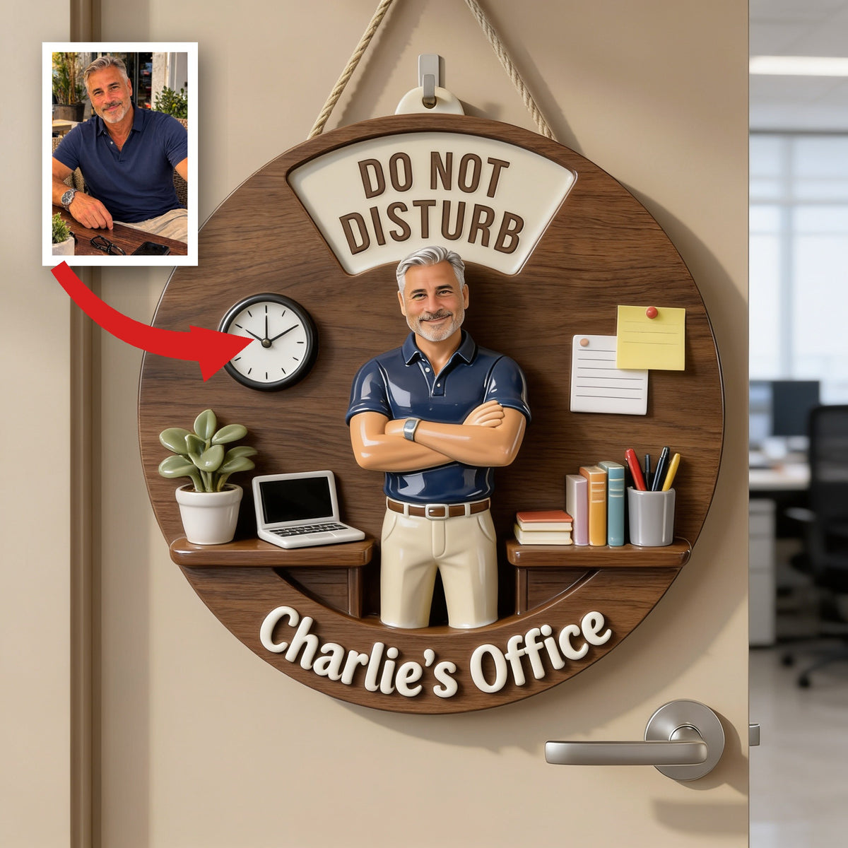 Custom Photo Older Latino Man Office Spinner Sign Office Door Status Gift