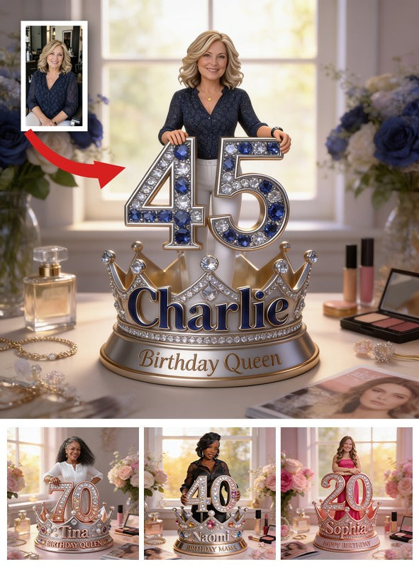 Personalized Birthday Middle-Aged Woman Custom Shaped Acrylic Plaque, 45th Birthday Queen Gift