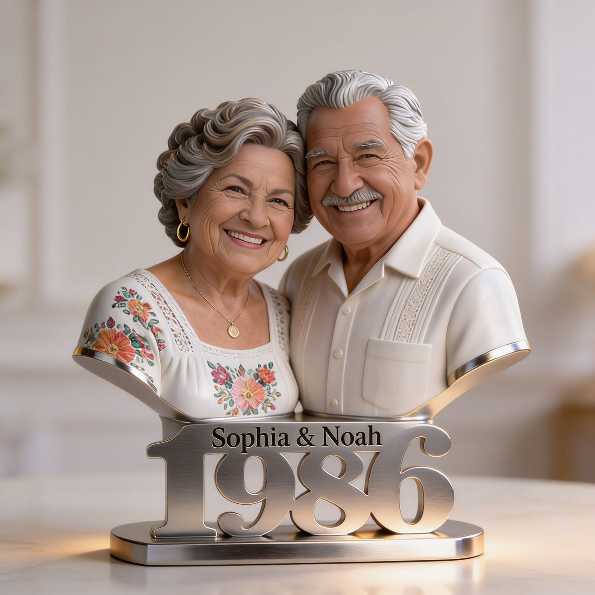 Custom Photo 40th Anniversary Older Latino Couple 1986 Shaped Acrylic Plaque