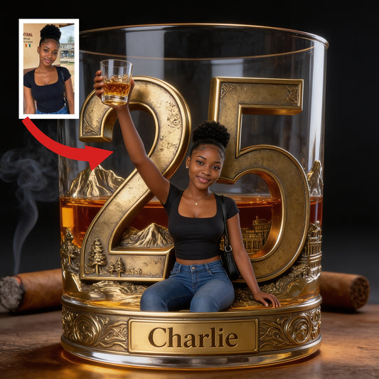 Verre à whisky personnalisé pour le 25e anniversaire d'une femme noire