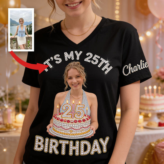 T-shirt V-Neck Personnalisé pour Femme - 25e Anniversaire