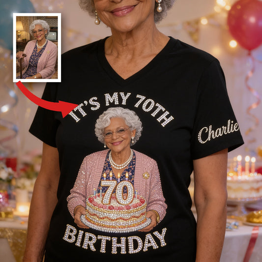 T-Shirt Personnalisé Anniversaire 70 Ans Femme Noire