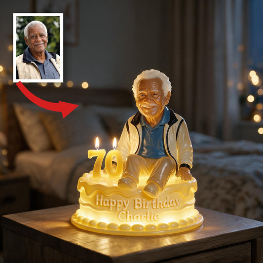 Personalized 70th Birthday Older Black Man Acrylic LED Night Light Gift for Dad Grandpa