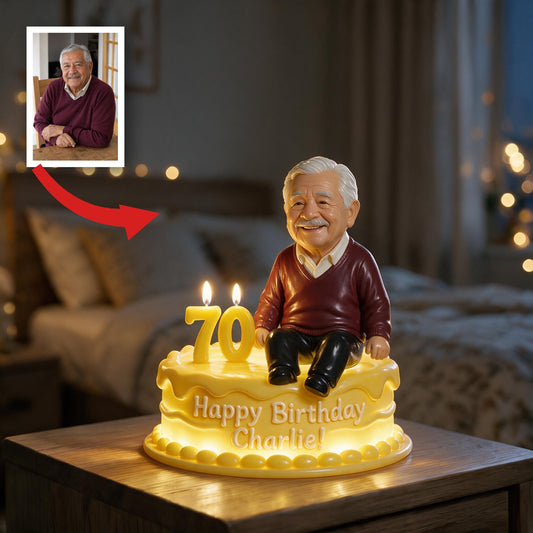 Personalized 70th Birthday Older Latino Man Acrylic LED Night Light Grandpa Gift