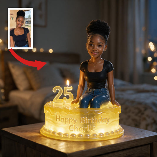 Lampe de Nuit LED Acrylique Personnalisée pour 25ème Anniversaire Femme Noire