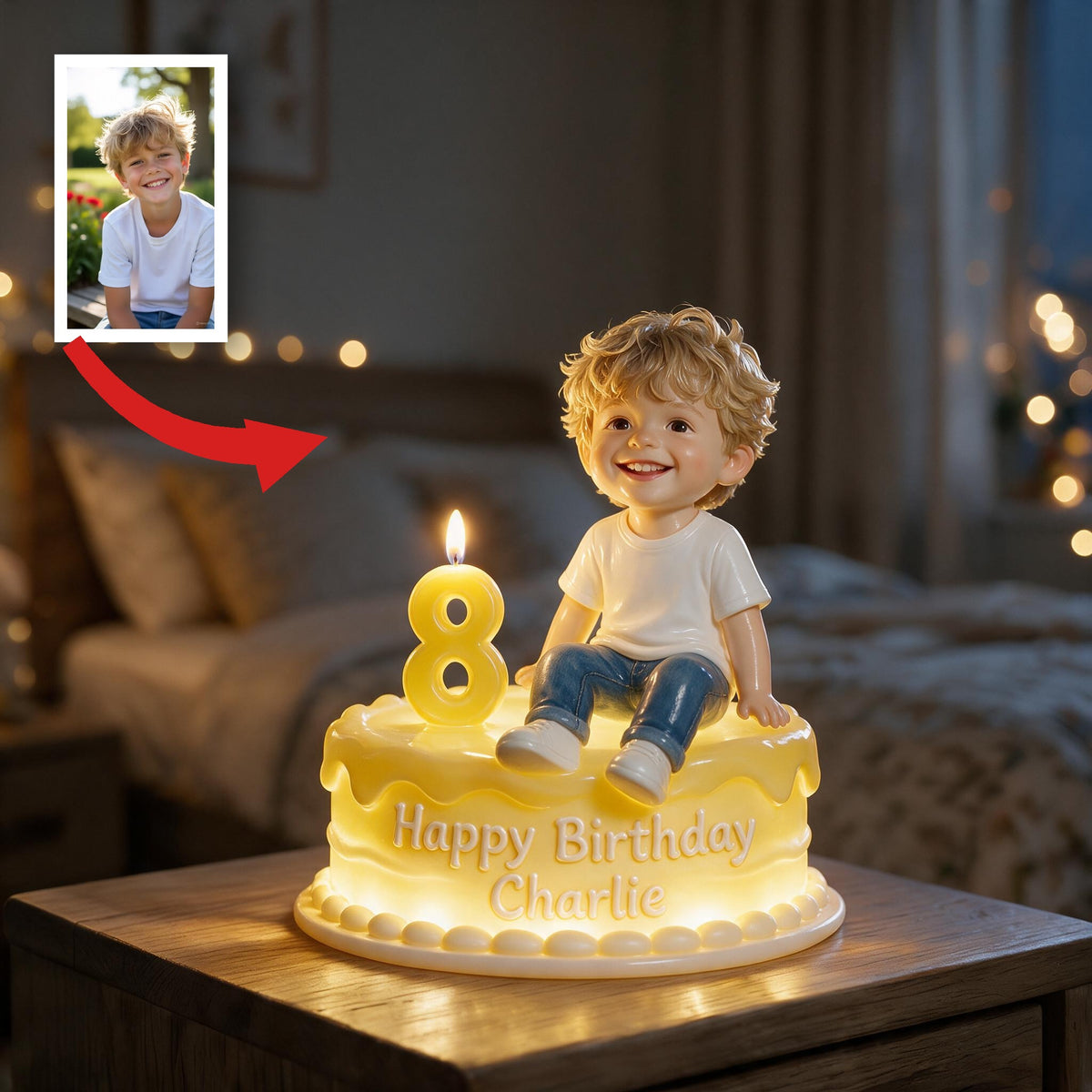 Personalized Birthday Little Boy Acrylic LED Night Light, Keepsake Gift for Son Grandson
