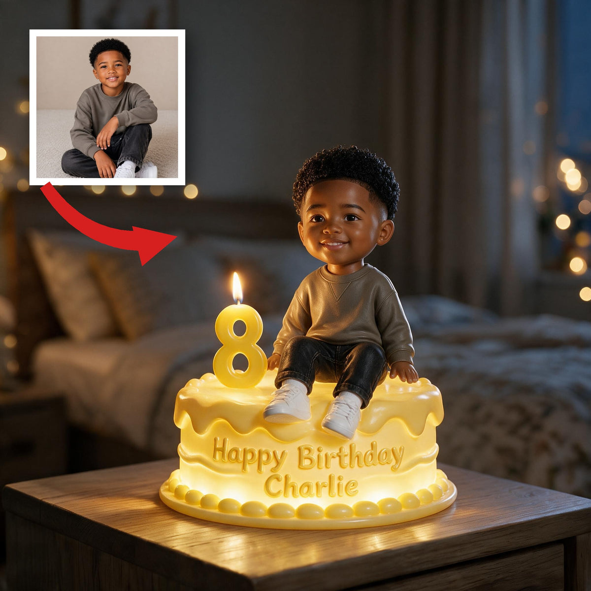 Personalized Birthday Black Little Boy Acrylic LED Night Light, Gift for Son Grandson Nephew