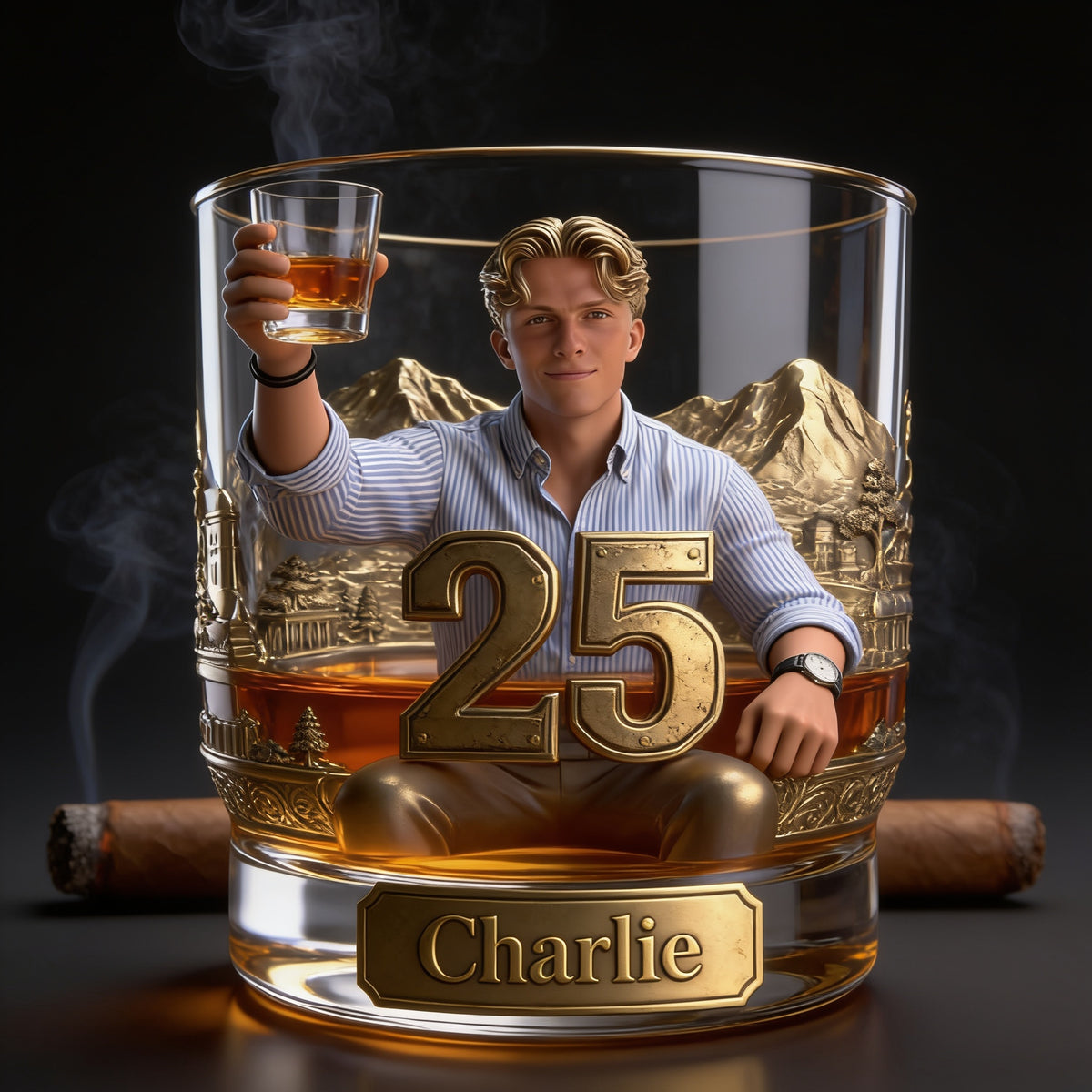 Personalized 25th Birthday Man Whiskey Glass Gift for Husband Boyfriend Son