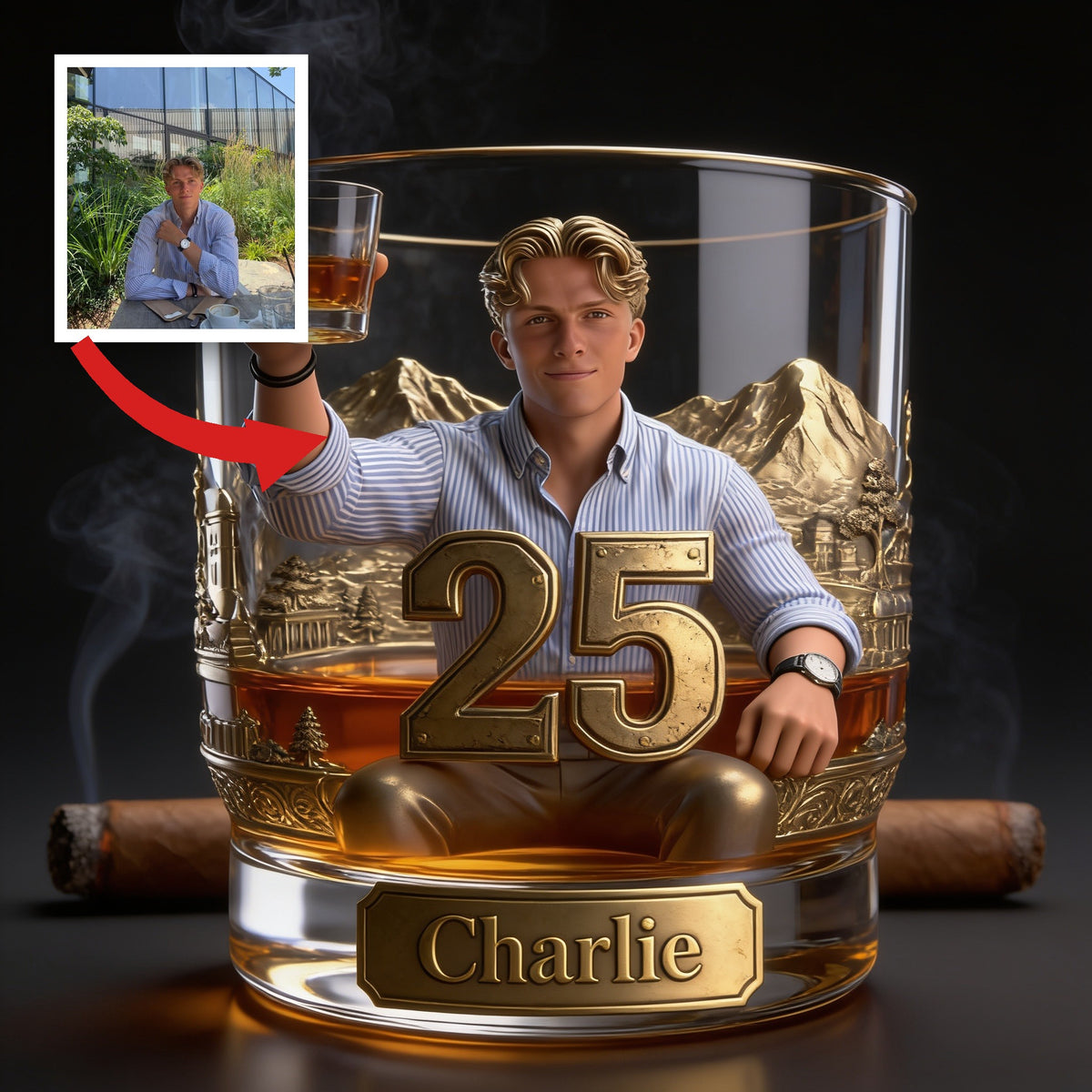 Personalized 25th Birthday Man Whiskey Glass Gift for Husband Boyfriend Son