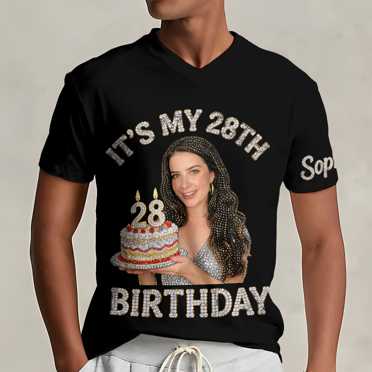 Personalized 25th Birthday Woman V-Neck T-Shirt Gift For Her