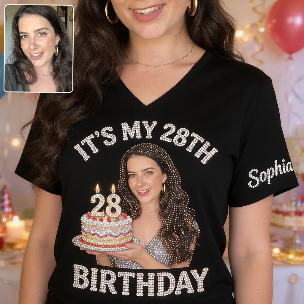 Personalized 70th Birthday Older Woman Fully Printed V-Neck T-Shirt