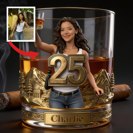 Verre à whisky personnalisé pour le 25e anniversaire d'une femme Latina