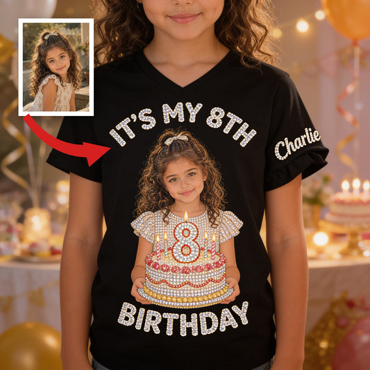 T-shirt V-Neck Personnalisé Anniversaire Petite Fille Latina