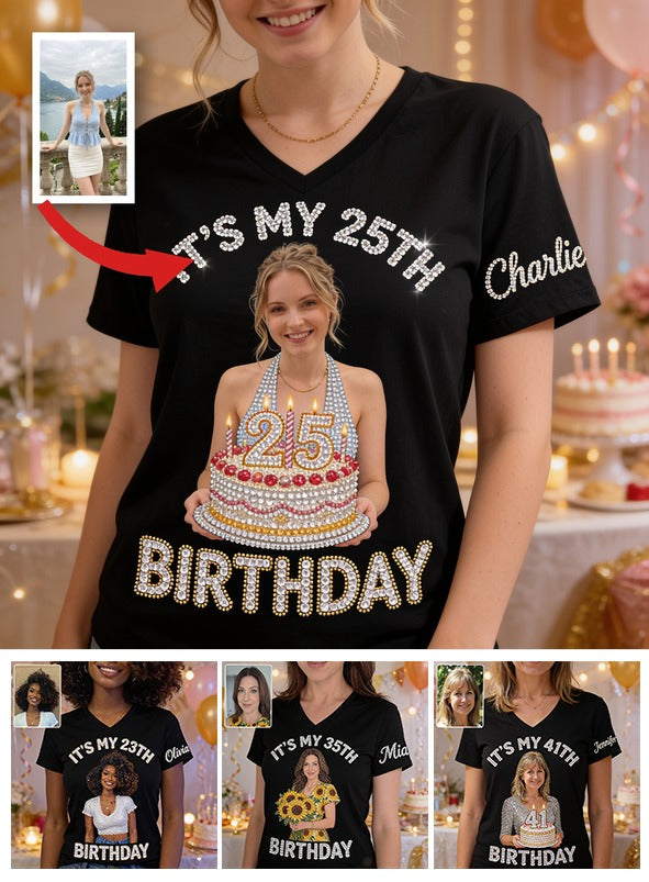 Personalized 25th Birthday Woman V-Neck T-Shirt Gift For Her
