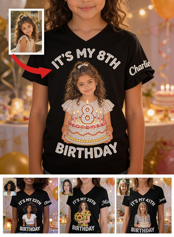 Personalized Birthday Latina Little Girl V-Neck T-Shirt Gift