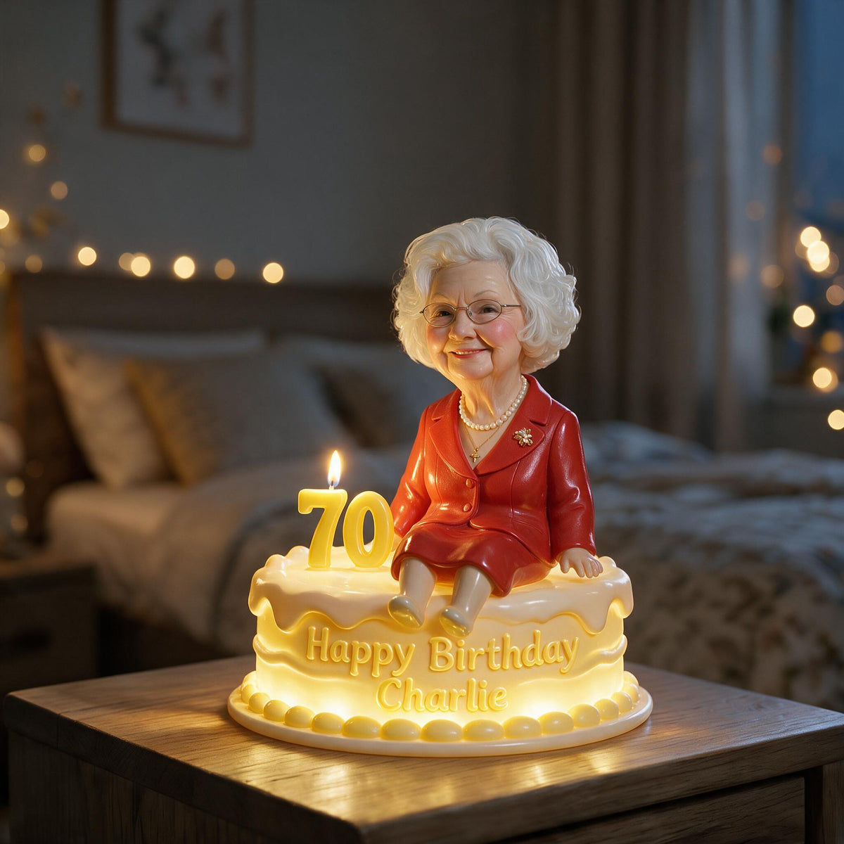 Personalized 70th Birthday Older Woman Acrylic LED Night Light Grandma Gift