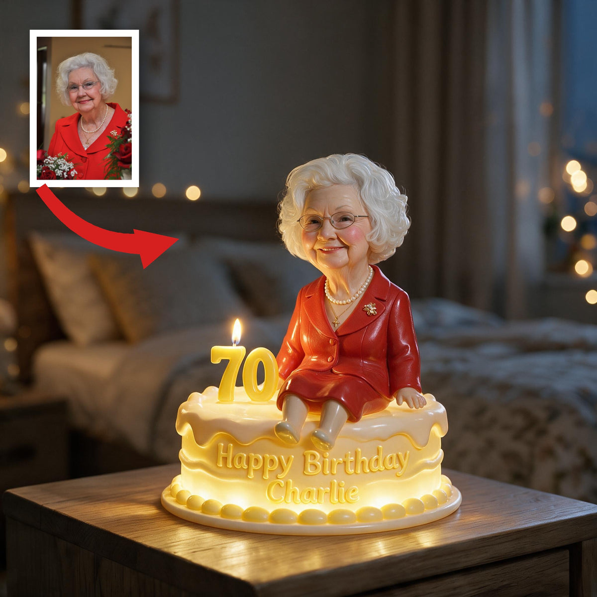 Personalized 70th Birthday Older Woman Acrylic LED Night Light Grandma Gift