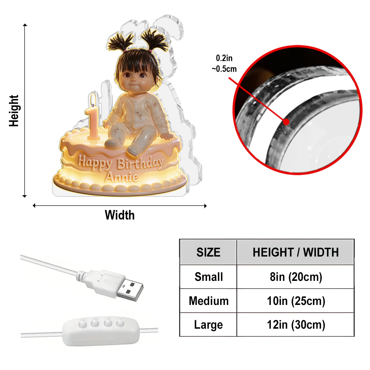 Personalized 25th Birthday Black Woman Acrylic LED Night Light Gift