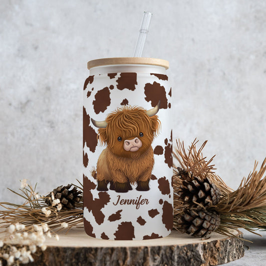 J'adore les vaches des Highlands - Verre à canette personnalisé