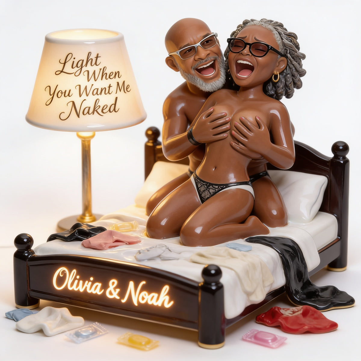 Custom Photo Middle-Aged Black Couple Acrylic LED Night Light Funny Couple Gift