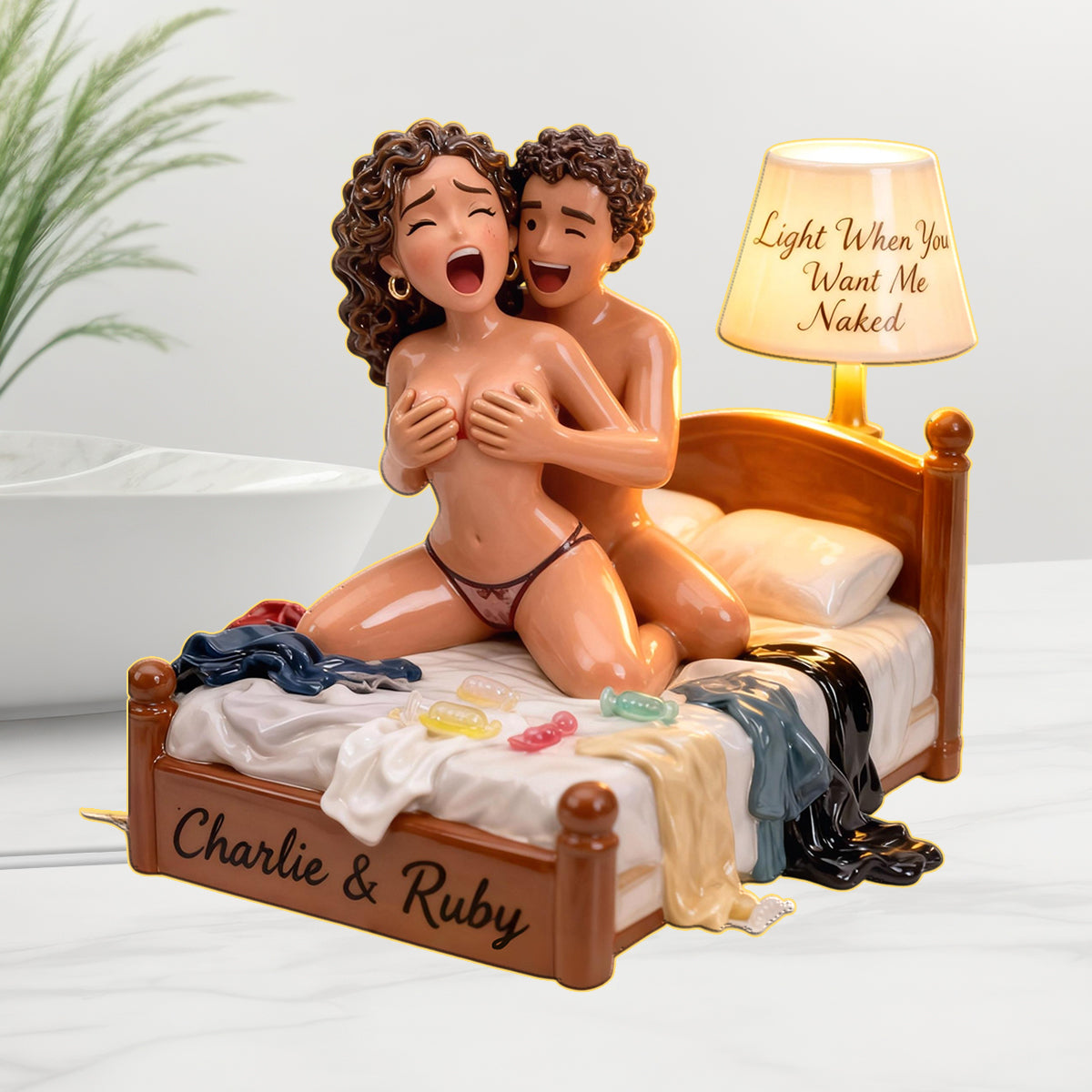Custom Photo Black Couple Funny Romantic Acrylic LED Night Light Couple Gift