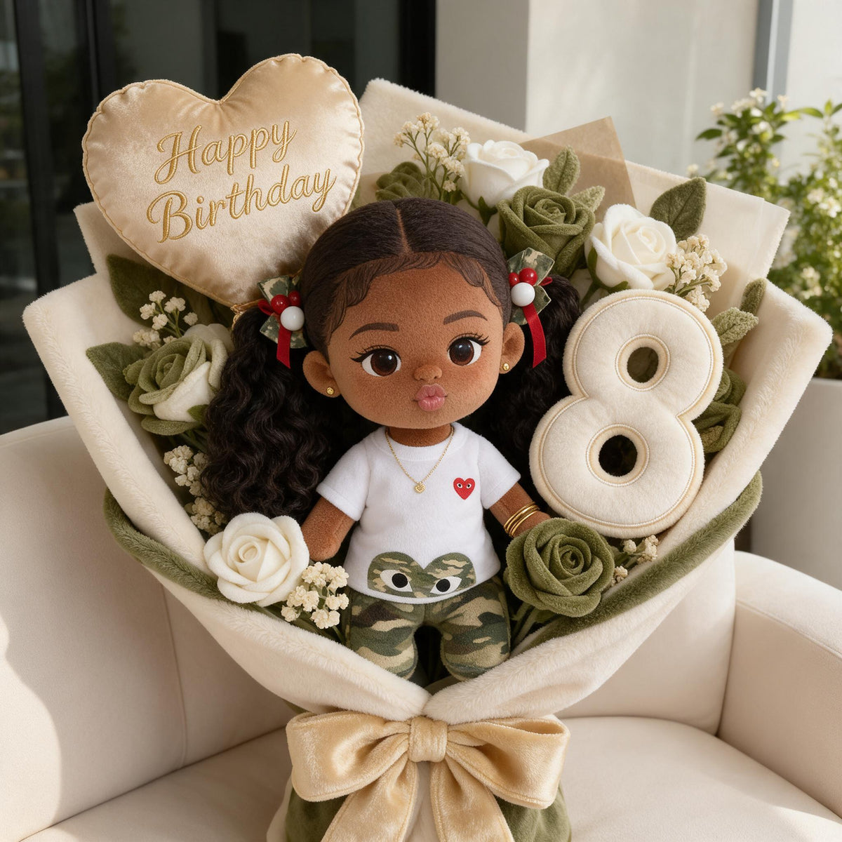 Personalisierte 8. Geburtstags Geschenk Kissenstrauß für schwarze Mädchen