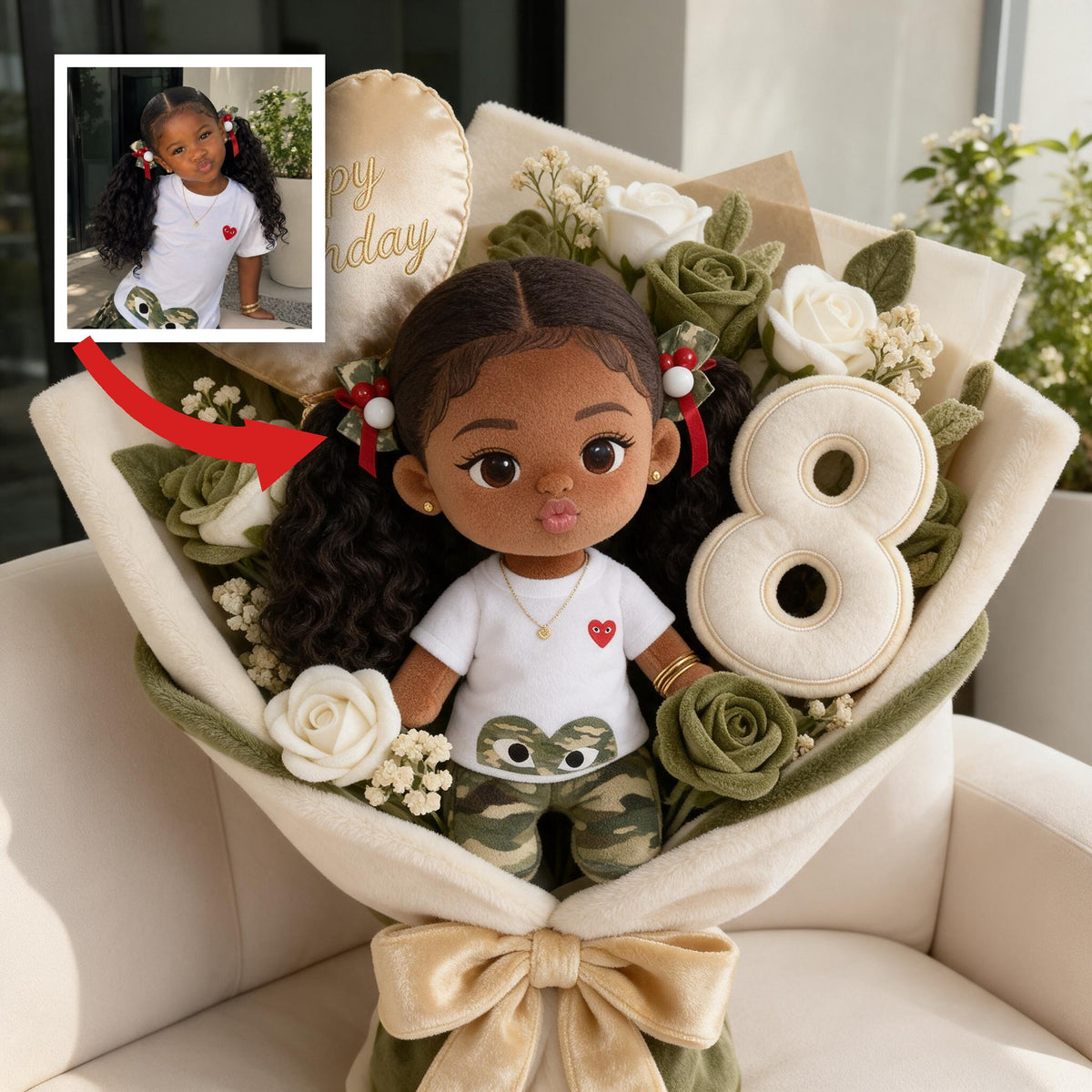 Personalisierte 8. Geburtstags Geschenk Kissenstrauß für schwarze Mädchen