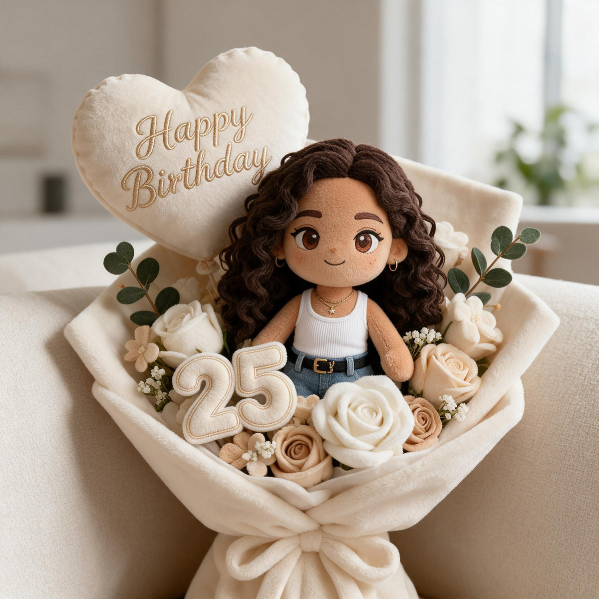 Coussin Bouquet Personnalisé pour le 25ème Anniversaire Femme Latina