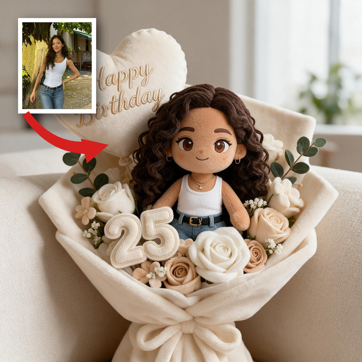 Coussin Bouquet Personnalisé pour le 25ème Anniversaire Femme Latina